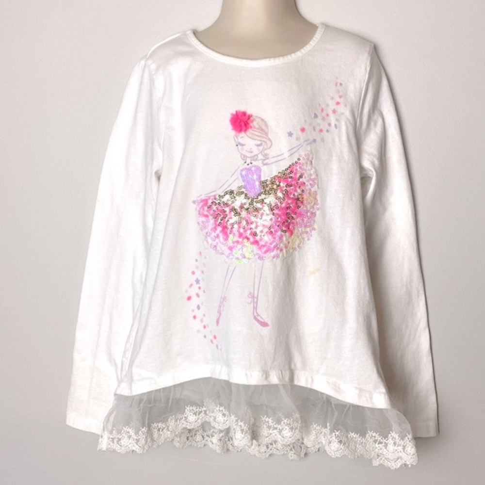 Isaac Mizrahi New York Girls Long Sleeve Sequins Lace Ballerina Top Size M 7/8